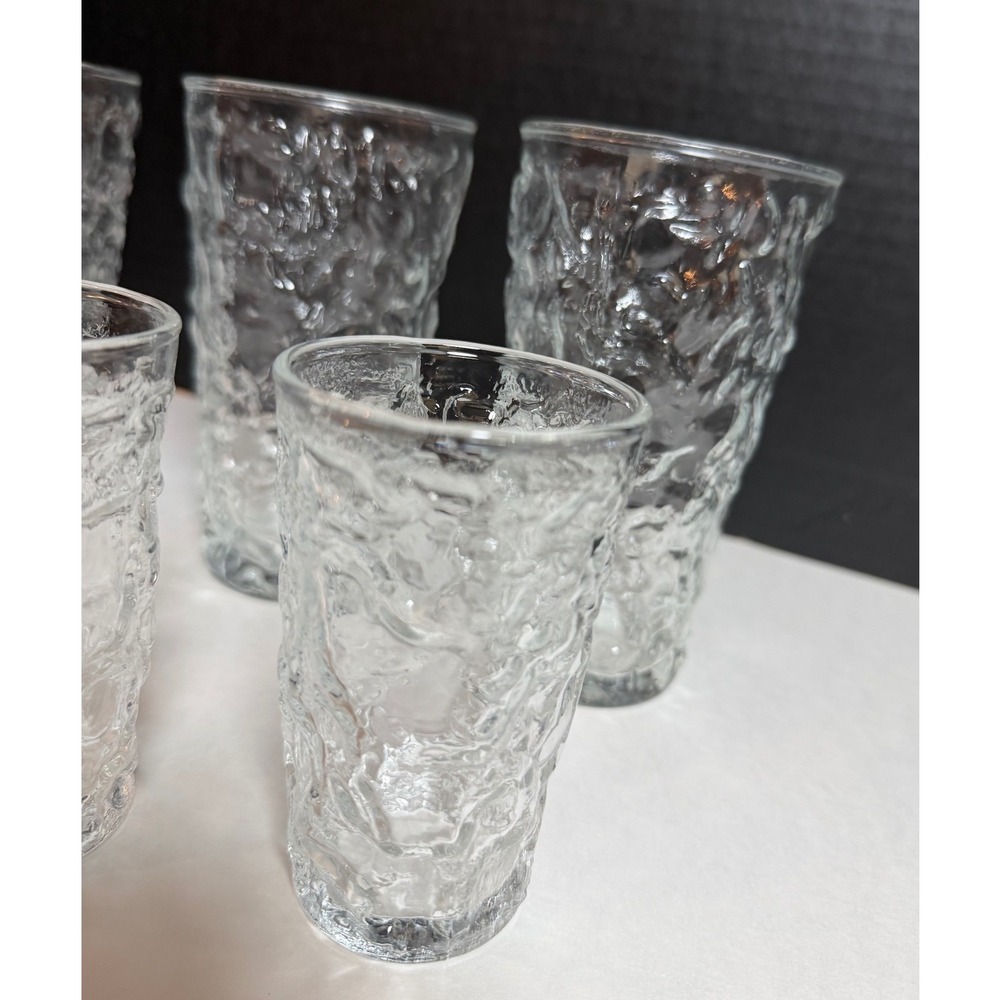 VTG Anchhor Hocking Milano Clear Bark Textured Glass Tumbler Juice Set 6pc MCM - Picture 5 of 9